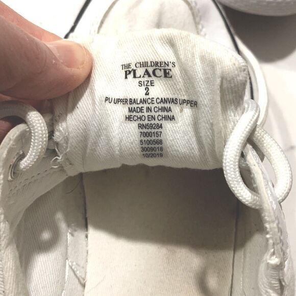 The Children’s Place | Boys Girls White Canvas PU LEATHER Skater Shoes Sneakers - Picture 7 of 7
